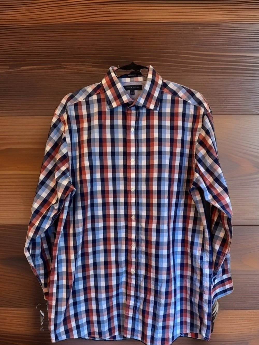 Men's Plaid Button-Down Shirt in Red, Blue & White